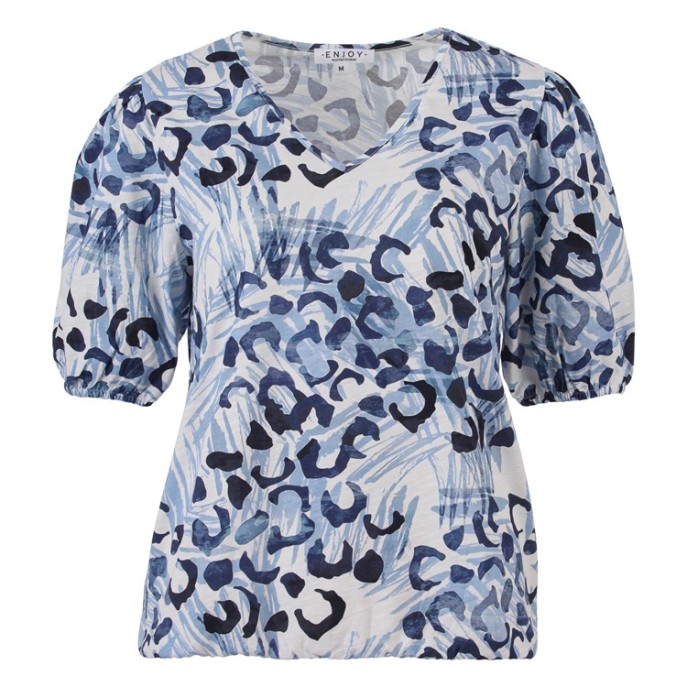 Shirt Blouson shirt 183617 v-hals Pofmouw Indigo print Shirt Blouson shirt 183617 v-hals Pofmouw Indigo print